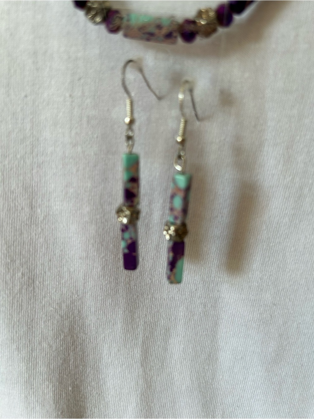Turquoise & Purple Bar Drop Earrings - Women's Fashion Jewelry